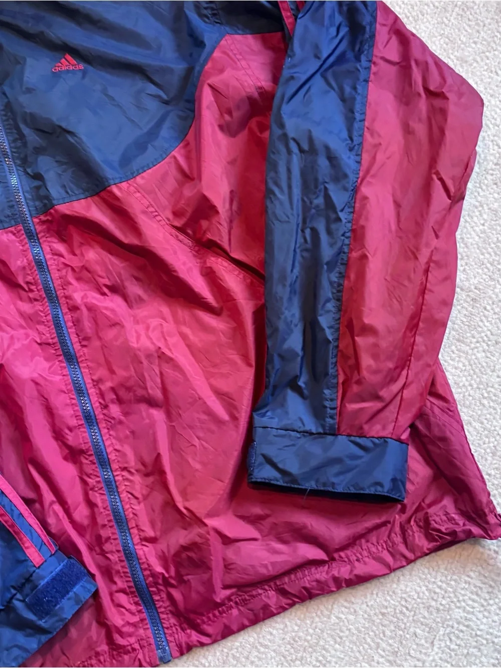adidas Men's Colorblock Windbreaker Jacket in Navy & Red XXL
